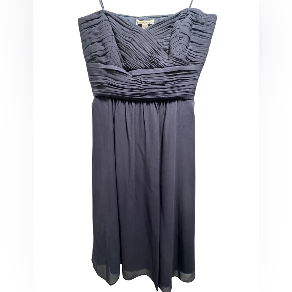 Ann Taylor Navy Ruched Chiffon Strapless Dress – Elegant & Flowy